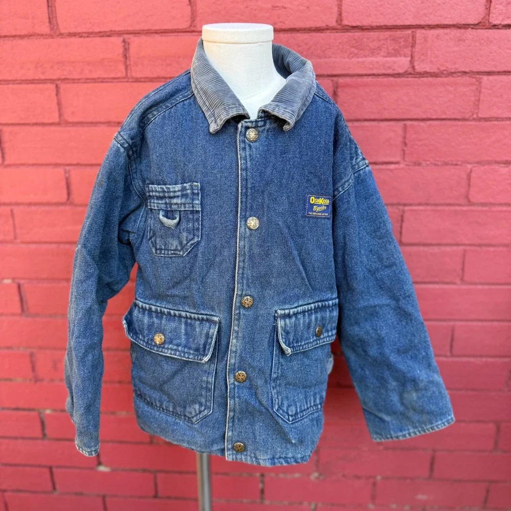 Vtg OshKosh B'gosh Denim Chore Barn Jacket Kids Size 5 Corduroy Collar Cowboy